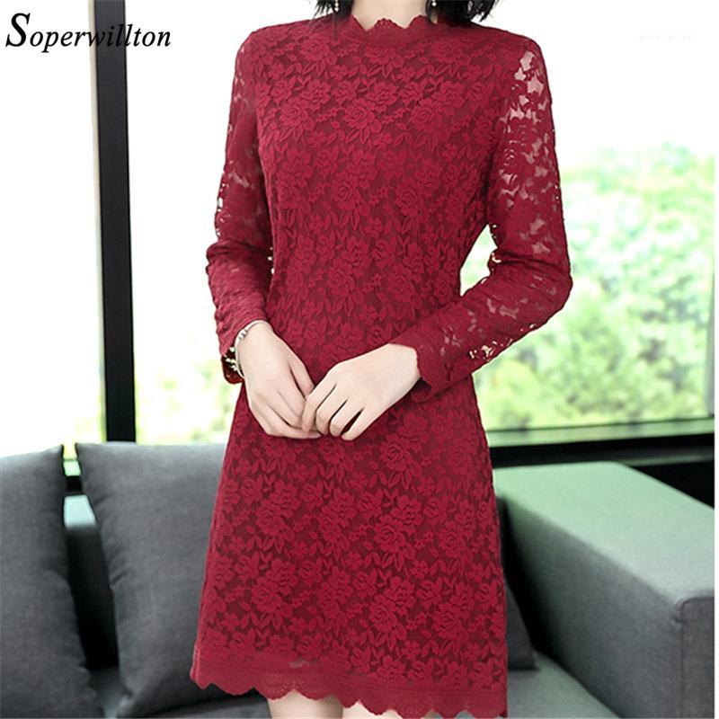 

Short Vintage Lace Dress 2019 Autumn Straight Mini White Red Black Women Dresses Full Sleeve Femme Party Vestidos Large Size 3XL1, Burgundy