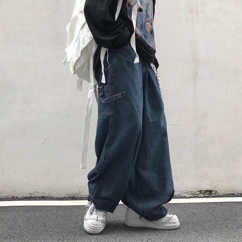 

Trend Oversize Harem Jeans Men Women bf Denim Pants Wide Leg Trousers Loose Baggy Japan Overalls Street Hiphop Jeans Cargo Pants, Blue