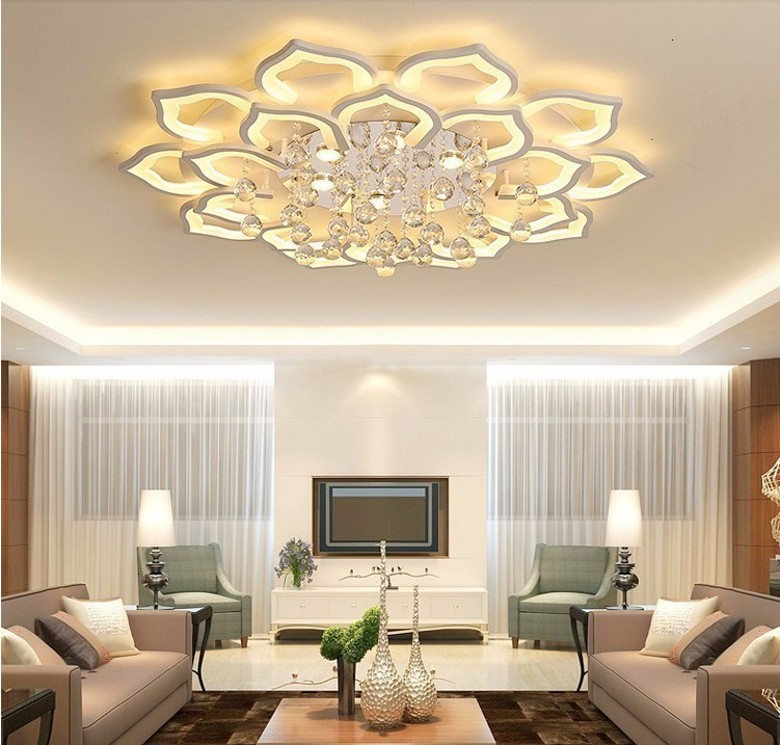 

Modern LED Ceiling Lights Fixtures For Living Room White K9 Crystal Home Bedroom Lamp With Remote Control Dimmable Plafon Lustre