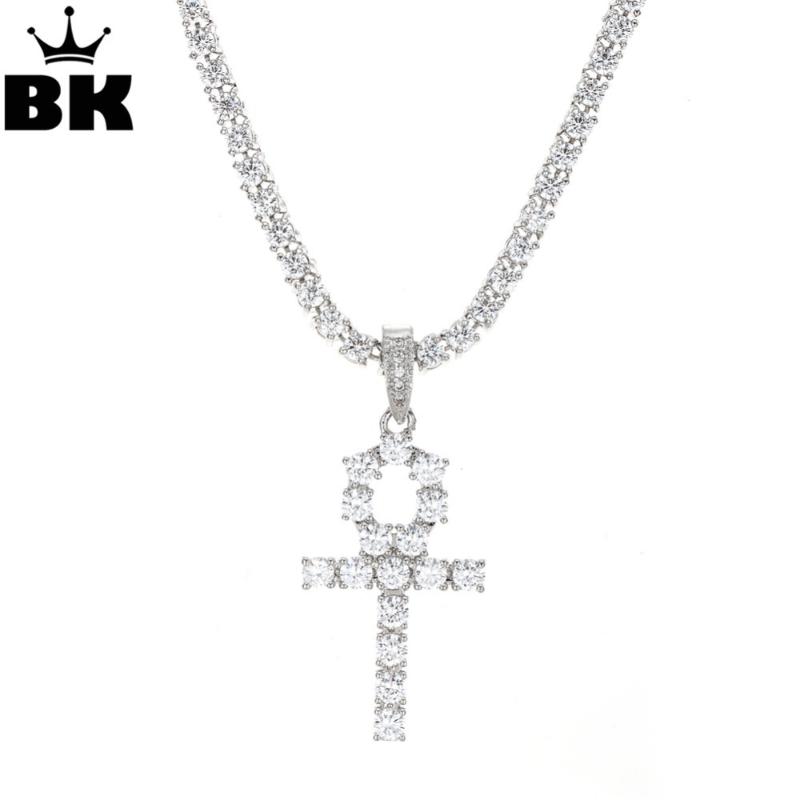 

Mens CZ Egyptian Ankh Pendants Neckalce Iced Out Cubic Zirconia Hiphop3mm 24inch Cuban Chain 3mm 18inch 20inch