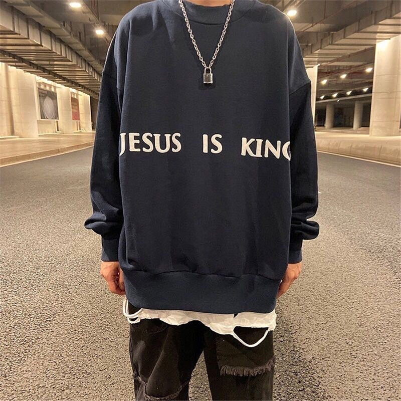 

Kanye West Jesus is King Chicago limited round neck pullover high street loose street men and women pullover, Blue