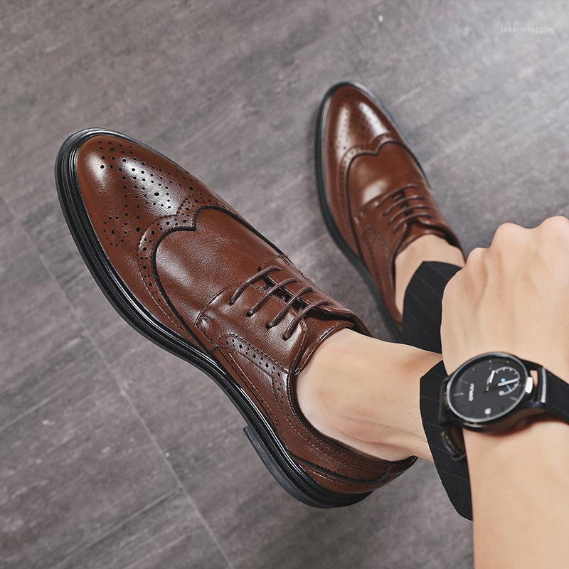 

2020 Men Shoes Dress Man Leather Shoes Brogue Oxfords Business Luxury Party Casual Wedding British Style Shoe Large Size1, Black