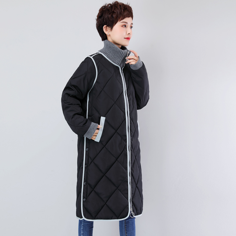 

2021 New Long Winter Woman Parkas Plus Size Thick Women's Jackets Solid Gulp with Cotton Buttons Coat Casual Coats Kabc, Black