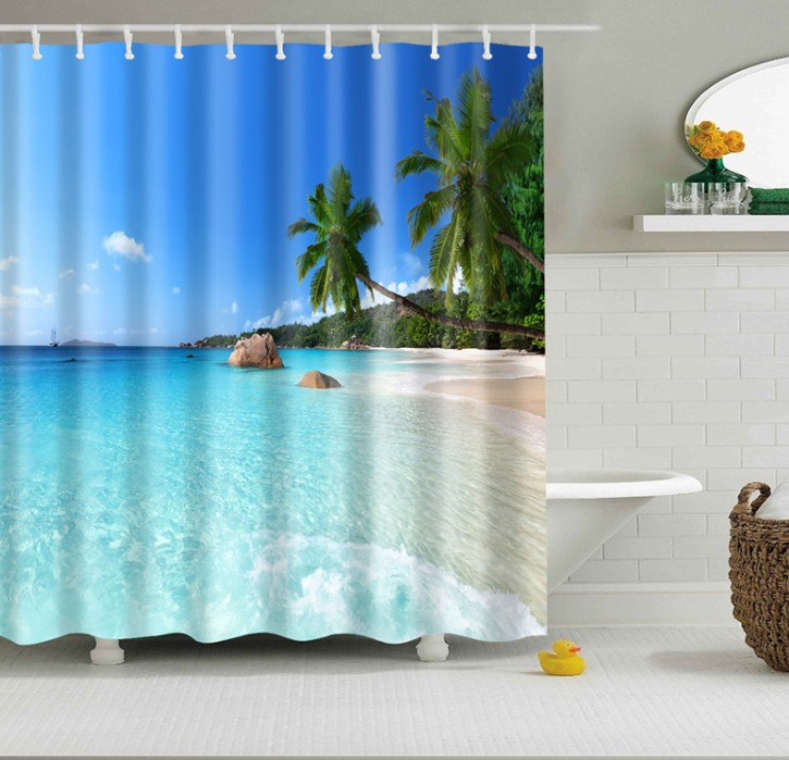 Summer Fresh Beach Shower Curtain Blue Sky Pattern 3d Print Curtain for Bathroom Decor Product Bathroom Liner Drape-image-427963854