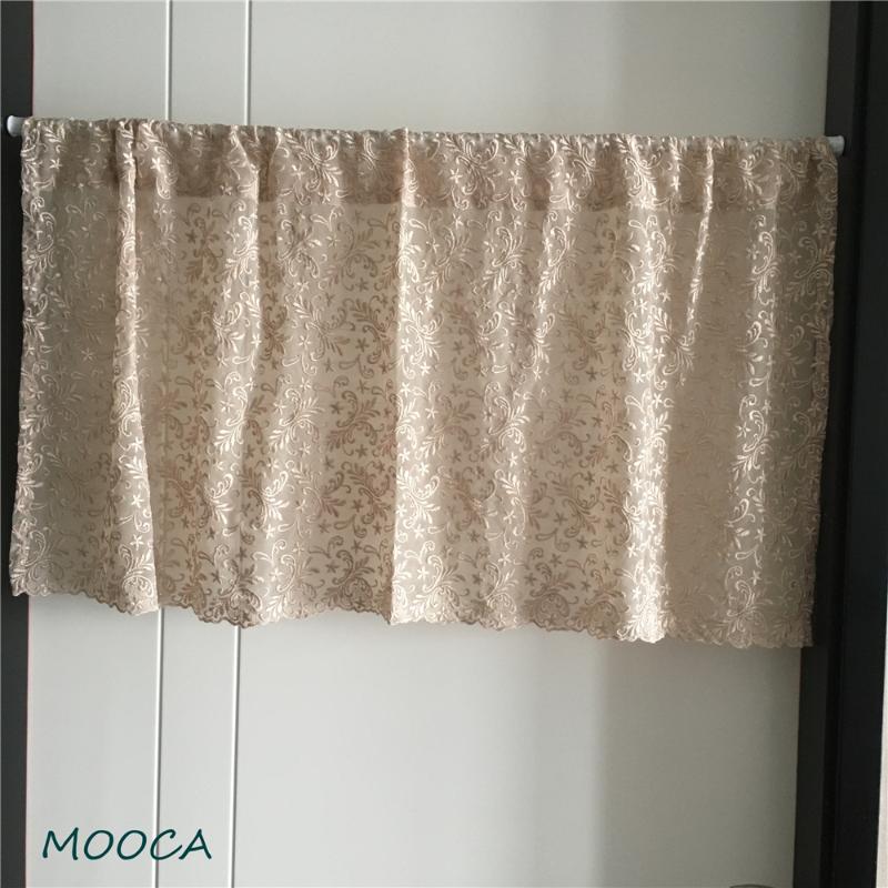 

Beige lace curtain for kitchen and living room embrodered flower curtain, As picture