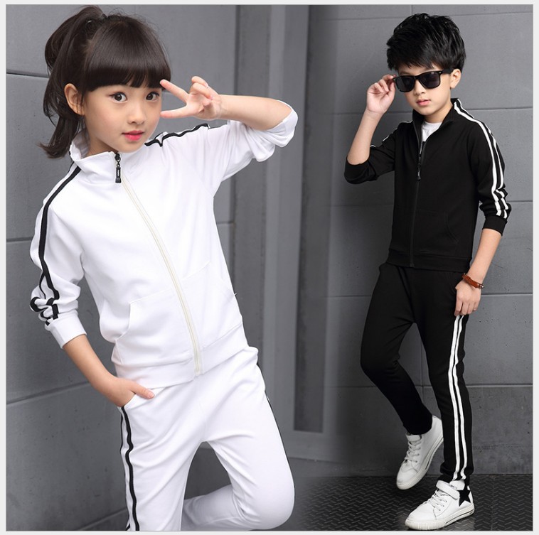 

Big Boys Girls Tracksuits Children Sports Suit Kids Long Sleeve Zipper Jacket+Pants 2pcs Sets Child Outfits Boys Clothing Set, Black