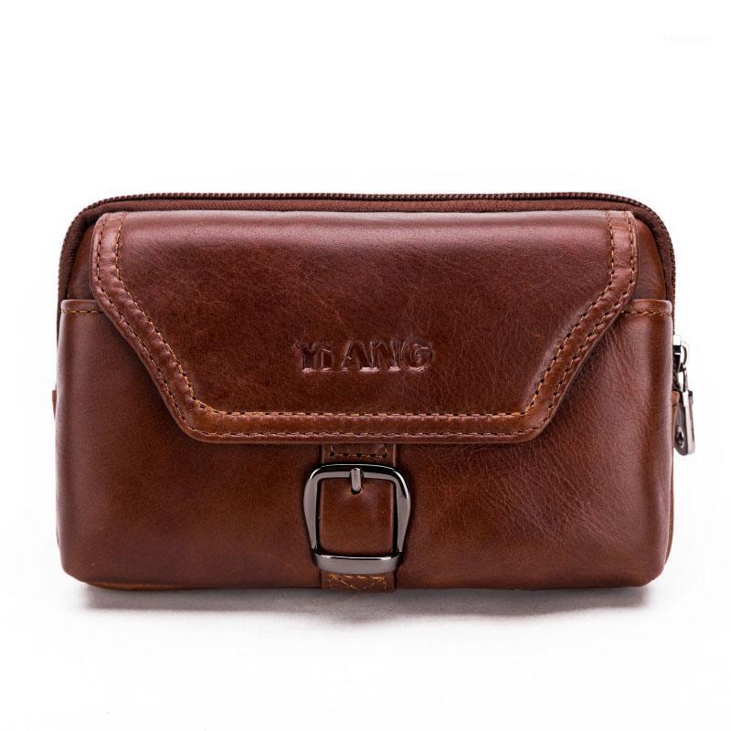 

Men Bags Genuine Leather Men's Waist Bag fashion Cell Phone Case Bag Male Hook Belt Fanny Pack wallet1, Brown
