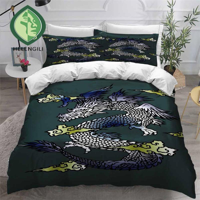 

HELENGILI 3D Bedding Set Chinese Dragon Print Duvet Cover Set Bedclothes with Pillowcase Bed Home Textiles #ZGL121, As pic