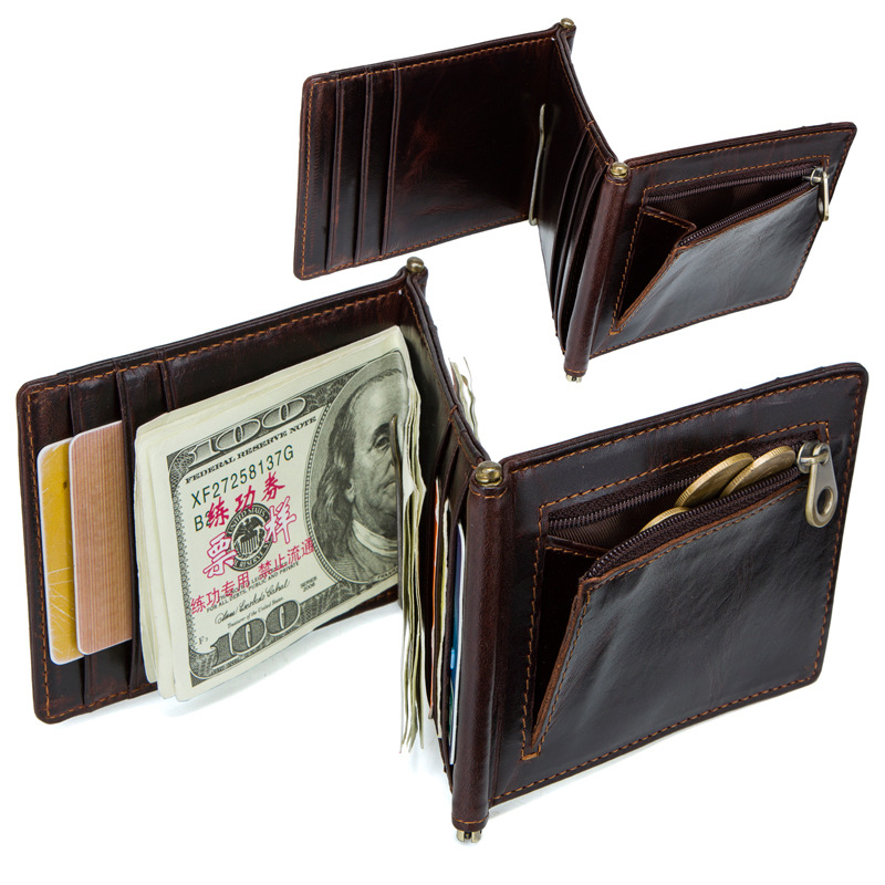 Porte-carte en cuir manche de carte RFID Retro Open Cash Clip SH-1021