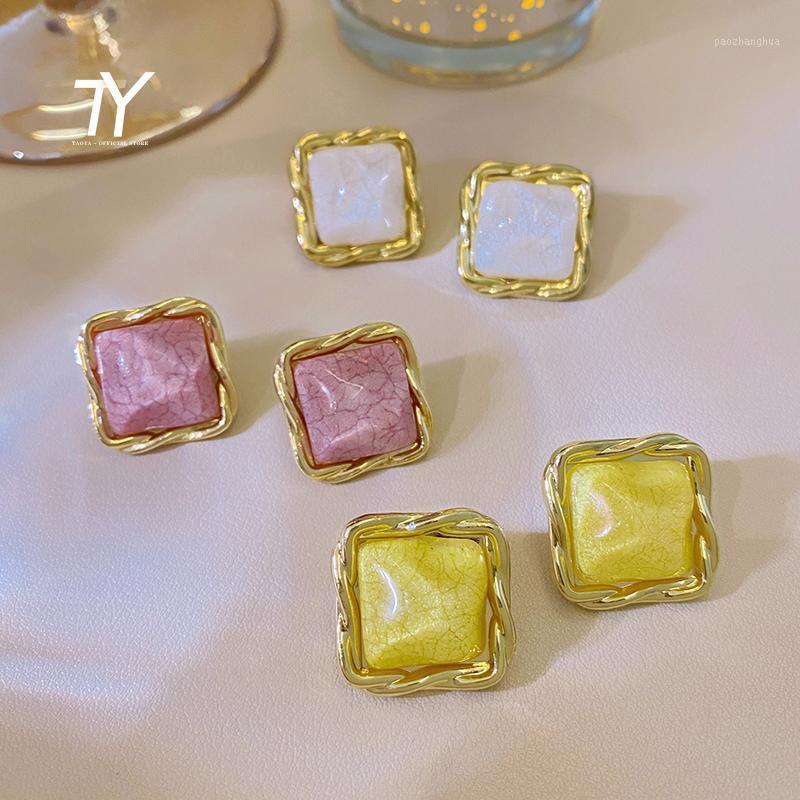 

Stud Simple Candy Color Square Metal Earrings For Woman 2022 Korean Fashion Jewelry Gothic Retro Style Accessories Party Girl's, Golden;silver