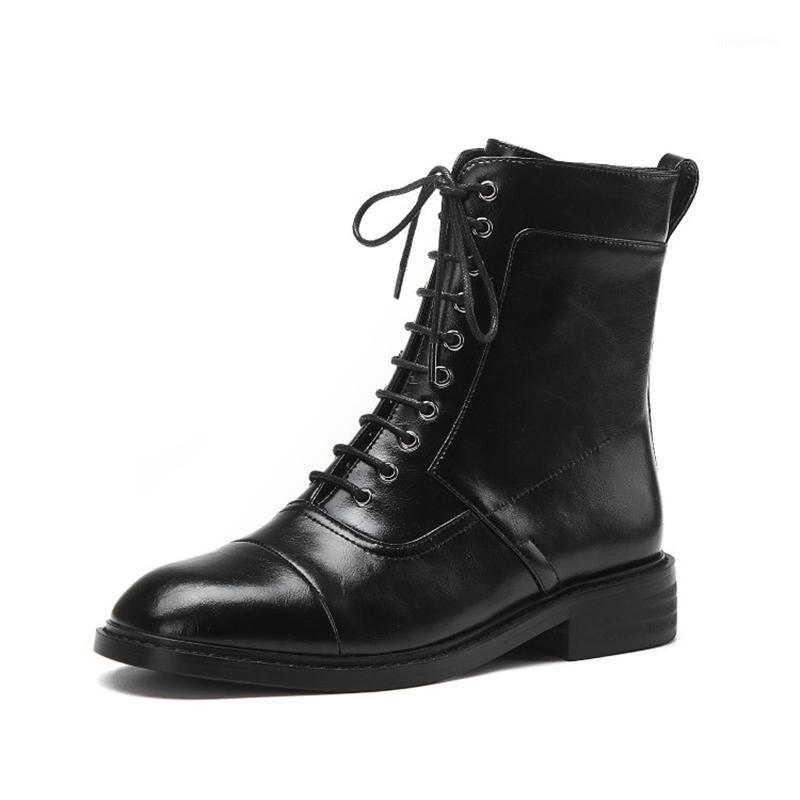 

MKKHOU Fashion short Boot Woman 2020 Autumn all-leather classic boot cross lacing for tall slimming women's boots1, Black
