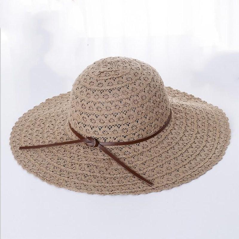 

Wide Brim Hats Seioum Summer Sun For Women Lace Cotton Soft Big Fashion Design Beach Hat Foldable Brimmed Straw, White