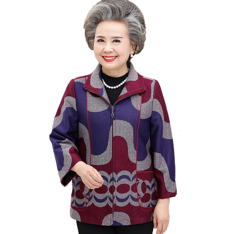 

2021 New Middle-aged Elderly Women's Coat Spring Size Big Jacket Grandma Fashion Zipper Print Outerwear G8MW, Red