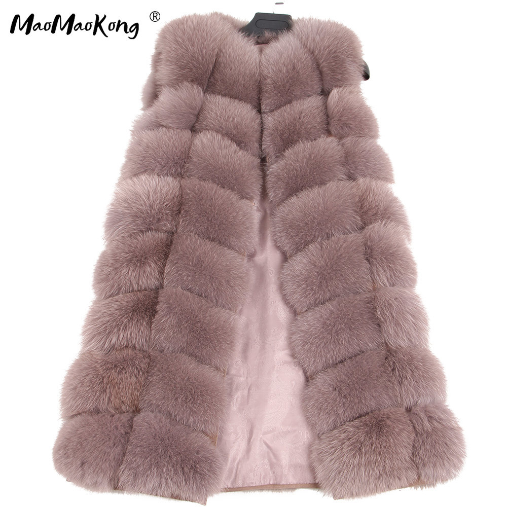 

maomaokong 100% Fox Fur Vest Women Real Natural Whole Fox Fur Coat 90CM Long Winter Fur Jacket Waistcoat Plus Size 4XL 201103, Beige