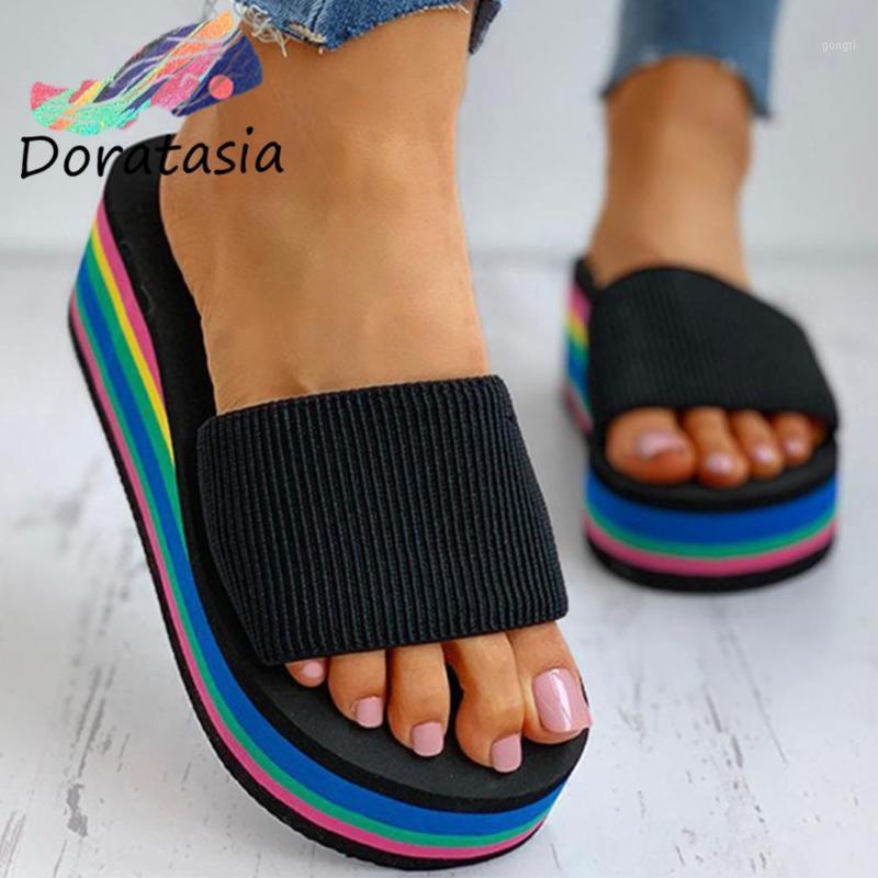 

DORATASIA Leisure Women Casual Daily Platform Fashion Shoes 2020 Consise Slippers Women Mixed Color Slip On Slippers1, Rosy red