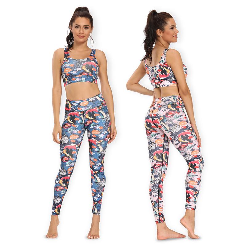 

Sport Yoga Sets Women Gym Clothes Print Workoout Fitness Set Two Piece Set Women Outfits Women' Sportswear Conjuntos De Mujer, Blue