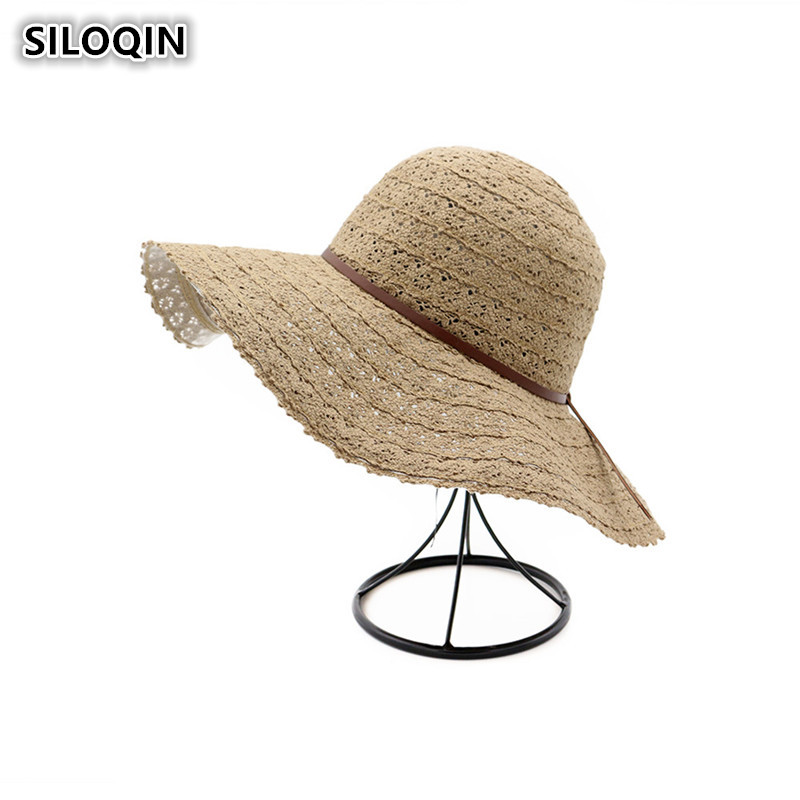 

SILOQIN 2020 New Style Adult Women's Hollow Lace Breathable Sun Hat Summer Foldable Ventilated Big Brim Beach Hats For Women, Black