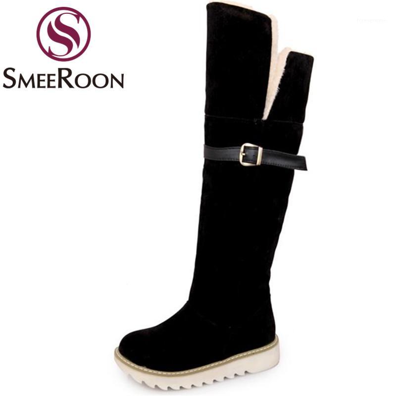 

Smeeroon 2020 buckle over the knee boots for women low heels thigh high boots campus keep warm winter simple shoes1, Beige