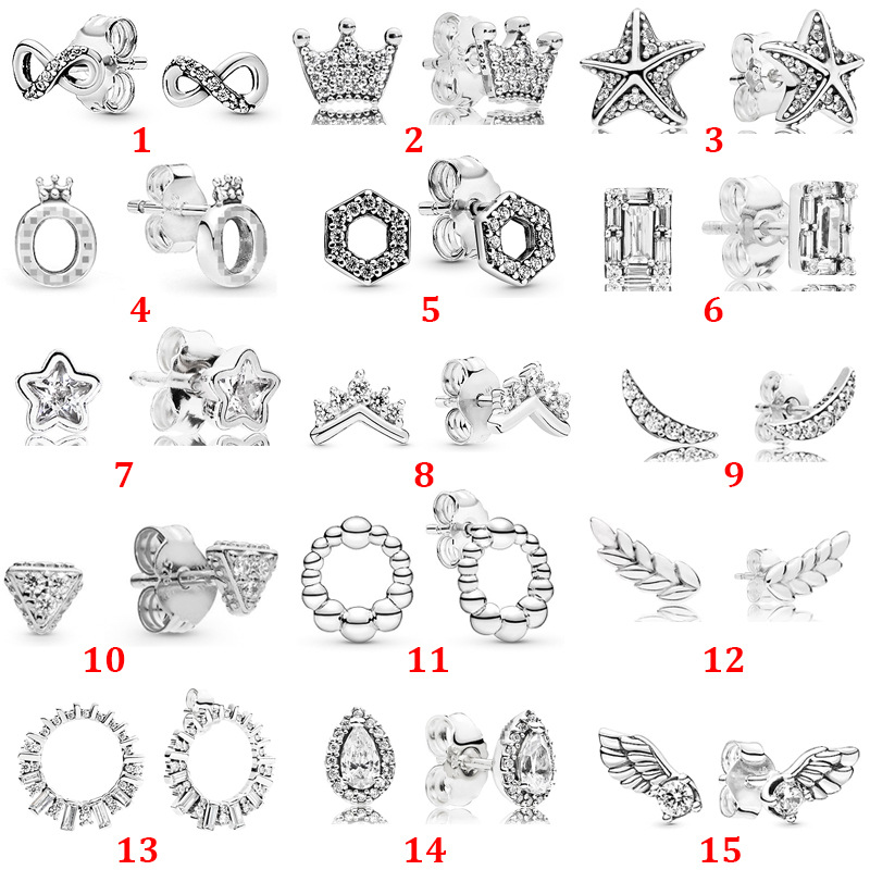 

2022 925 Sterling Silver stud Glacier Beauty Crown Series Water Drop Hexagon Angel Stud Earrings Charm Making Fashion DIY Jewelry For Women send dust bag gift