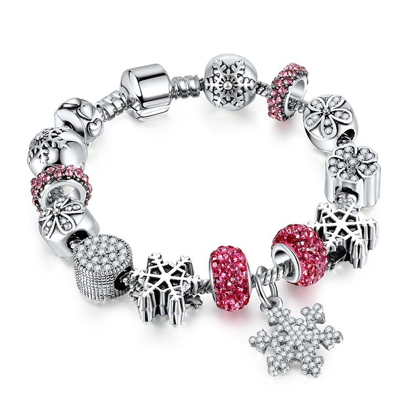 

Alloy Austrian crystal charm beads DIY Bracelet Silver-Plated Point drill snowfla Pendants With Beads Bracelet for Women jewelry