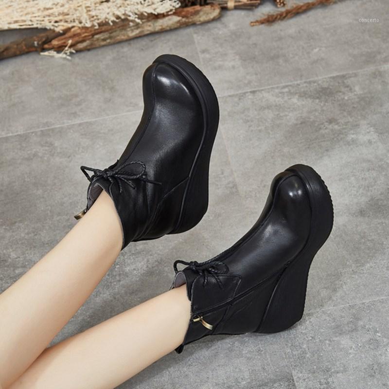 

Short boot women autumn winter new leather retro casual fashion women boot side zipper thick bottom non-slip short1, Black