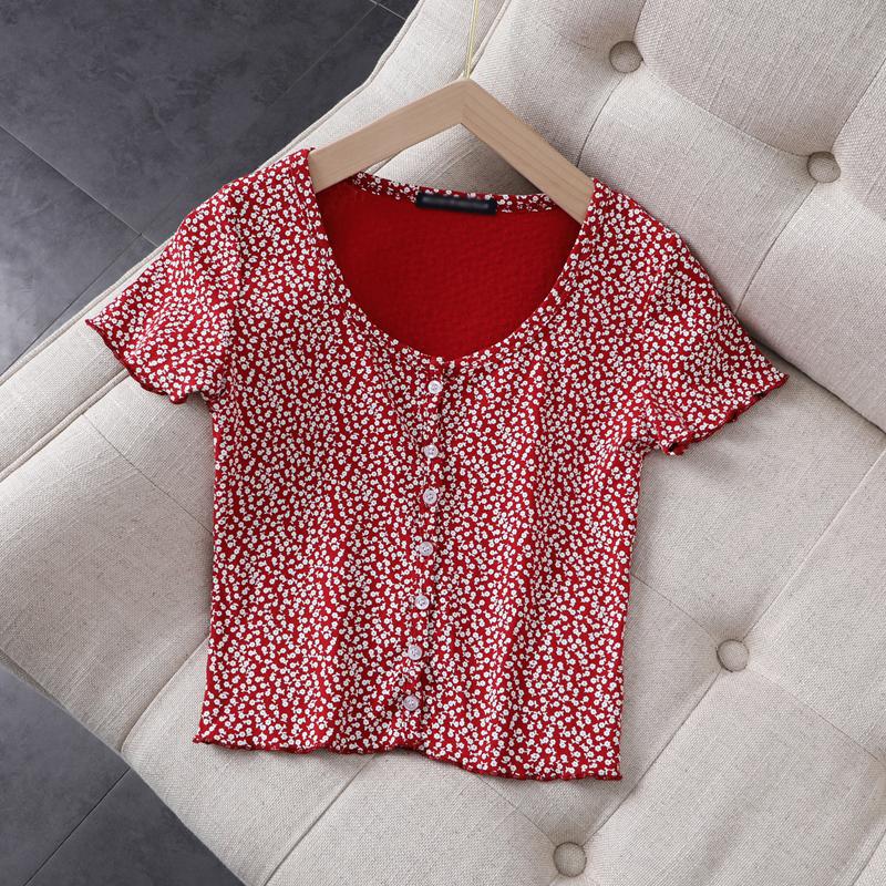 

Slim girls sweet floral short tshirts 2020 summer fashion ladies bomb cotton tees cute female chic tops boho women sweet t-shirt, White