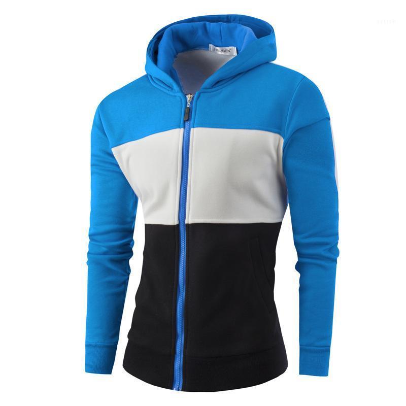 

Hot Men's Hoodies Color Stitching Sweatshirts Sports Outdoor Printed Zipper Pocket Tracksuit Long Sleeve Outwear1, Black