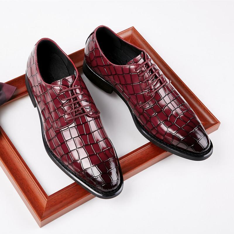

Yomior Vintage Fashion Men Shoes Handmade Genuine Leather Pointed Toe Formal Dress Shoe Business Party Wedding Crocodile Oxfords1, Black