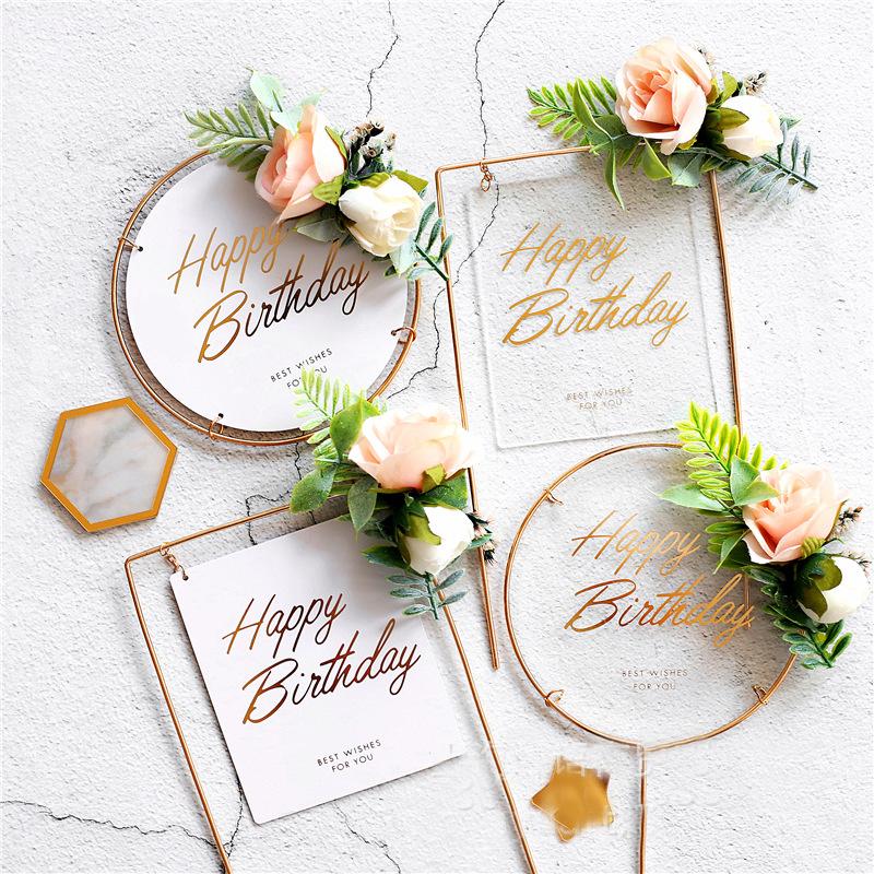 

Artificial Flower Acrylic Party Cake Topper Birthday Party Kids Baby Happy Birthday Cake Insert Flags Decoration