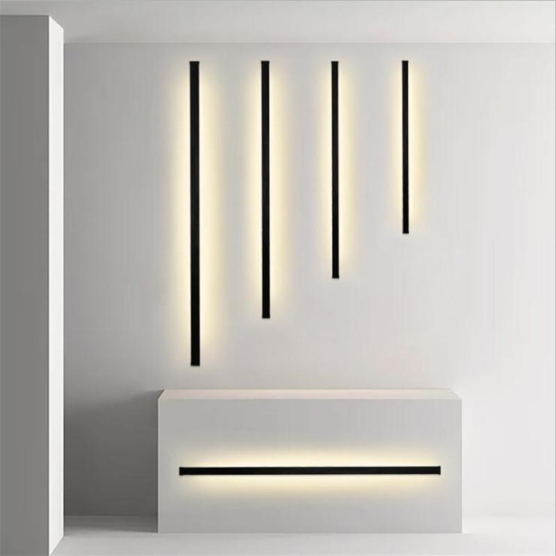 

Modern Simple Line Led Wall Lamp Black Aluminum Bright Creative Porch Light Nordic Lighting Fixture 50/60/80/100cm 2042
