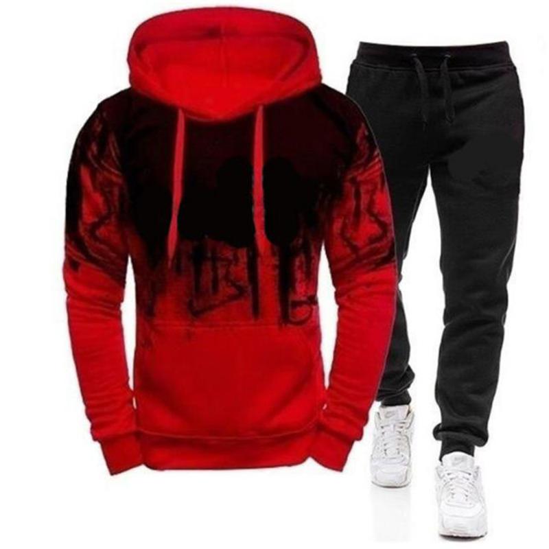 

2 Piece Men Sportswear Brand Spring Autumn Men Warm Suit Jogger Running Pants Gym Fitness Training Sportswear Set Tracksuit, Black pants
