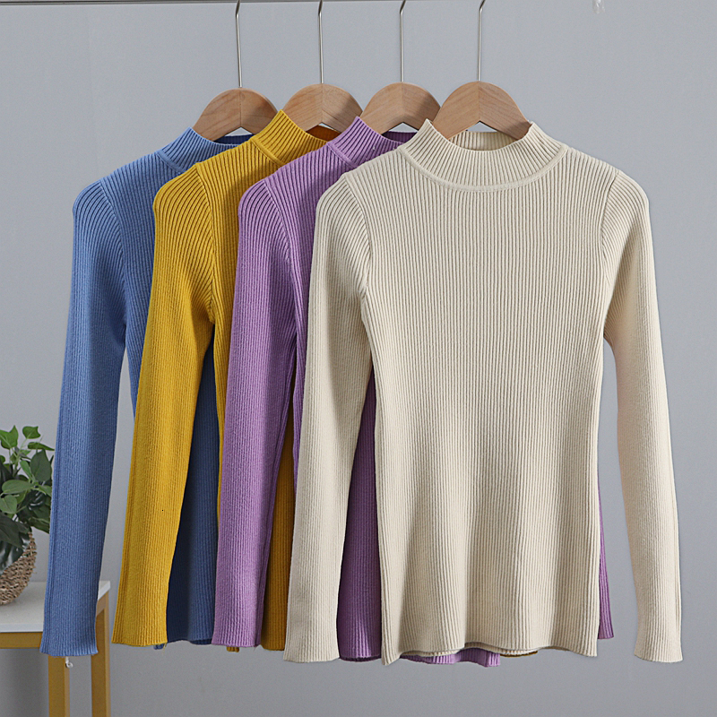 

2021 New Autumn Winter Basic Women Pullover Knitted Soft Turtleneck Female Silm Sweater Top Eaj8, Pink 713