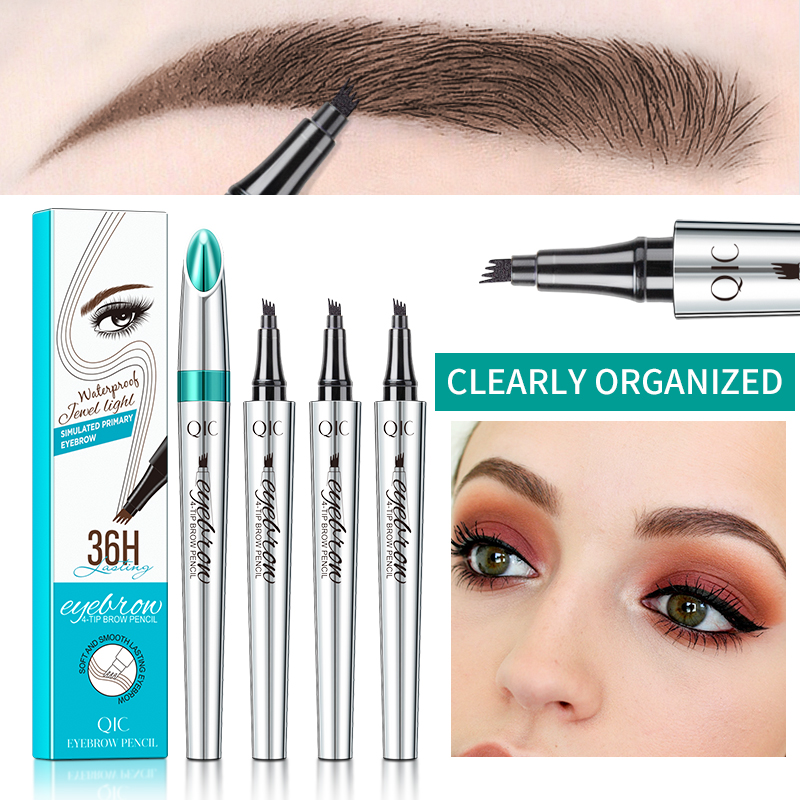 

QIC Four-fork Microblading Eyebrow Pencil 36Hours Super Long Lasting Brow Tattoo Pen Waterproof Smudge-Proof Eyebrows Makeup, 01 light coffee