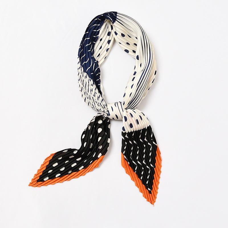

Women Silk Neck Scarf Bright Geometric Design Crinkle Bandana Pleated Neckwear [3997]1