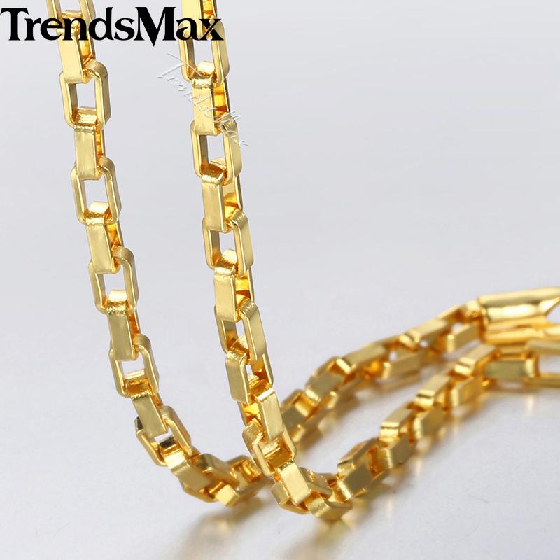 

Trendsmax Men's Chain Necklace Gold Box Link Chain Necklace For Woman Male Jewelry 2020 Wholesale Dropshipping Gifts 3mm KGN376