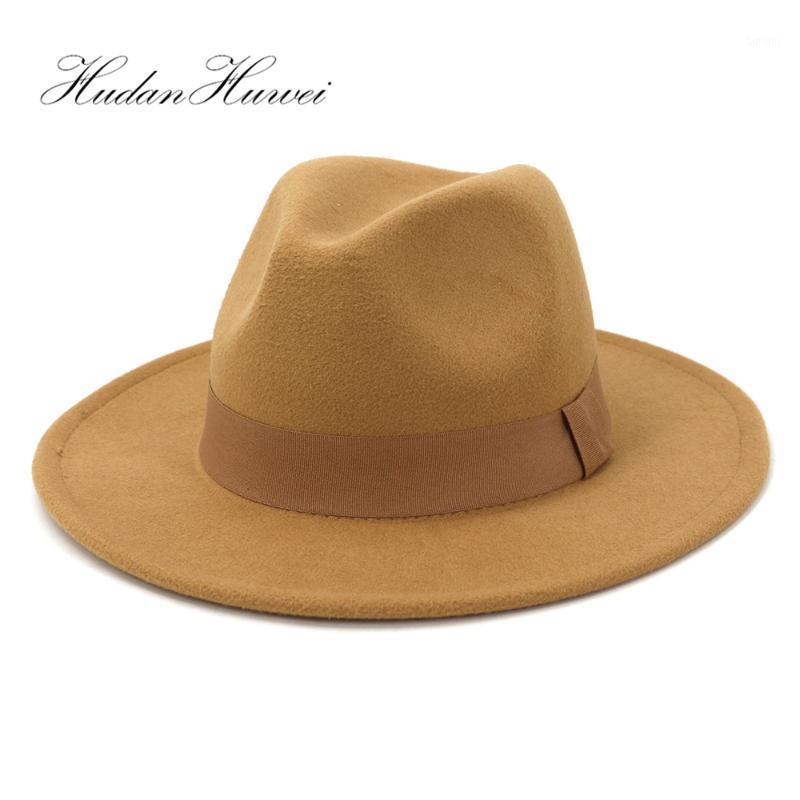 

Fall Winter Women Men New Fashion Wide Brim Wollen Fedora Hat Elegant Cowboy Pink Yellow Green Black White Hat Caps1