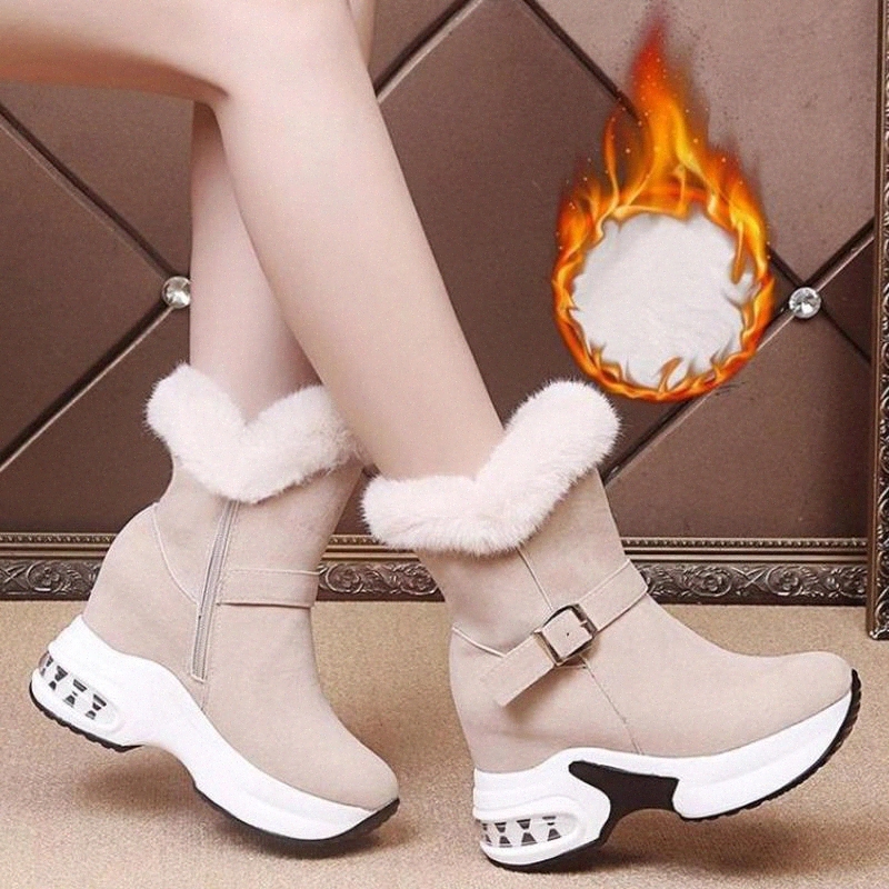 

Women Winter Boots Furry Fur Platform Snow Boots Hight Increase Ankle Thick Warm Female Shoes Winter Sneakers Ladies Boot #CC5c, Black