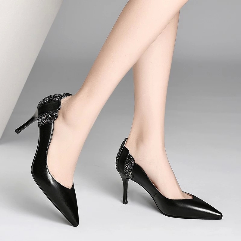 

Women Pumps High Heels Bling Wedding Shoes Bridal Black Basic Pump White Dress Shoes Pointed Toe Thin Heeled Ladies 8338N #FV5c