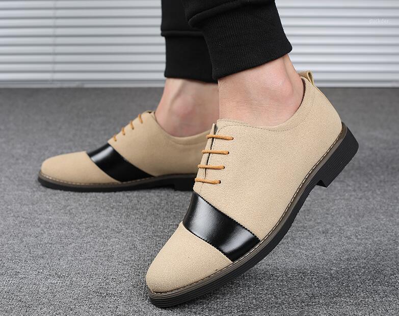 

2021 new arrival Men pointed Suede Patchwork lace-up oxford shoes for man Male wedding dress Homecoming shoes zapatillas hombre1