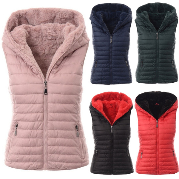 

2021 New Tight Parka Short, Hot Vest Hood Jackets Pockets No Female Sleeves Oversized Sweater Vests YTSH, Red