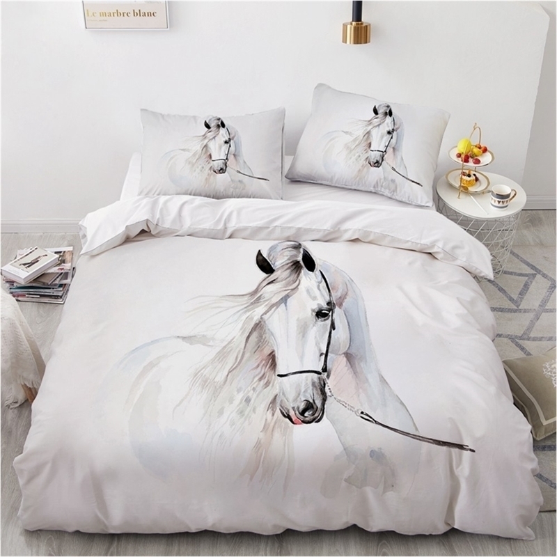 

Horse Bedding Set 3D Custom Design Animal Duvet Cover Sets White Bed Linen Pillow Cases Full King Queen Super King Twin Size 201209, Horse006-gray