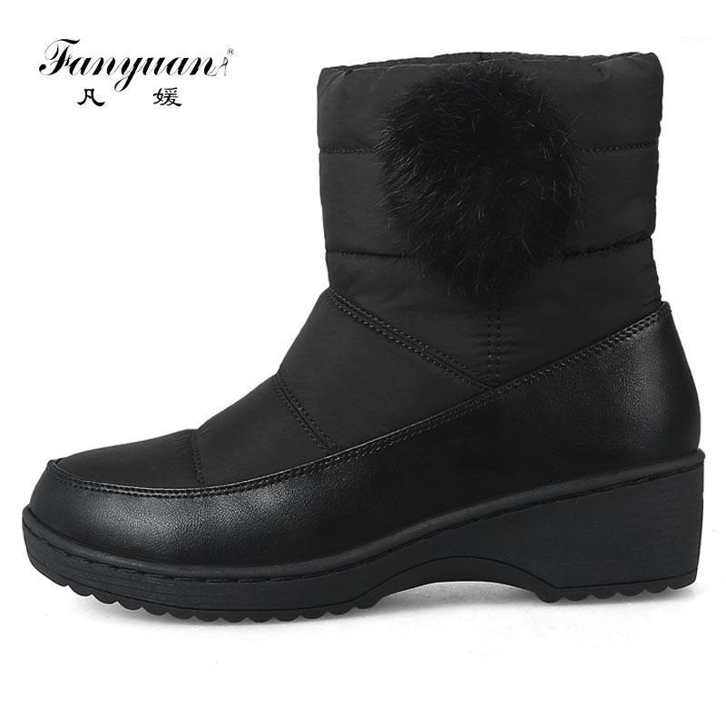 

Fanyuan Brand 2020 Winter warm waterproof women Snow Boots shoes casual cotton winter autumn Ankle boots Wedges mid heel shoes1, Black