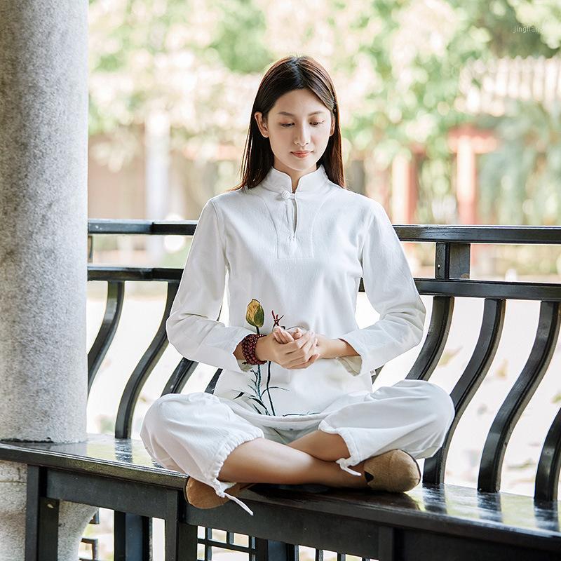 

Winter Thick Fleece Tai Chi Kungfu Meditation Uniforms Linen Women Tracksuit Warm Outfit Yoga Workout Casual Set Sweatshirt+pant1, 002