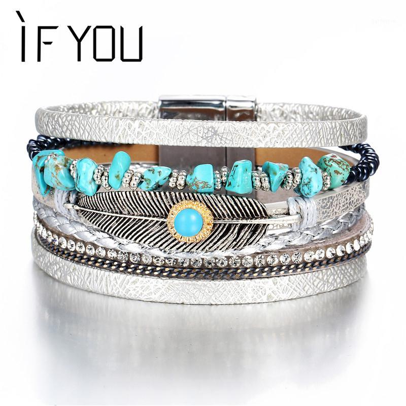 

Fashion Multiple Feather Leather Bracelet For Women Artificial Stone Charm Bracelets Bangles Party Jewelry Gift 2020 New1