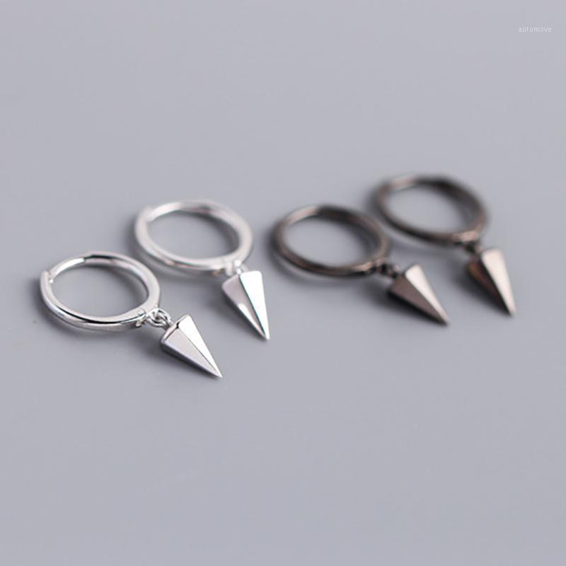 

925 Sterling Silver Hoop Earrings For Women Girl Piercing Jewelry Rivet Pendant Spike Round Earring Punk Black Remache Arete1