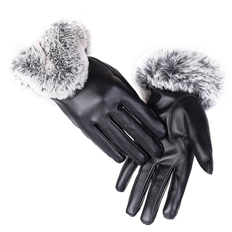 

Winter Women Warm Touch Screen Elegant Leather Gloves Warm Fur Mittens Hot Sale Gloves