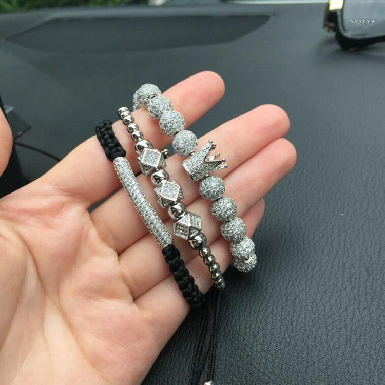 

Top 3pcs/Set Hip Hop Gold Crown Bracelets Cubic Micro Pave CZ Ball Charm Braided Braiding Man Luxury Jewelry Pulseira Bileklik1