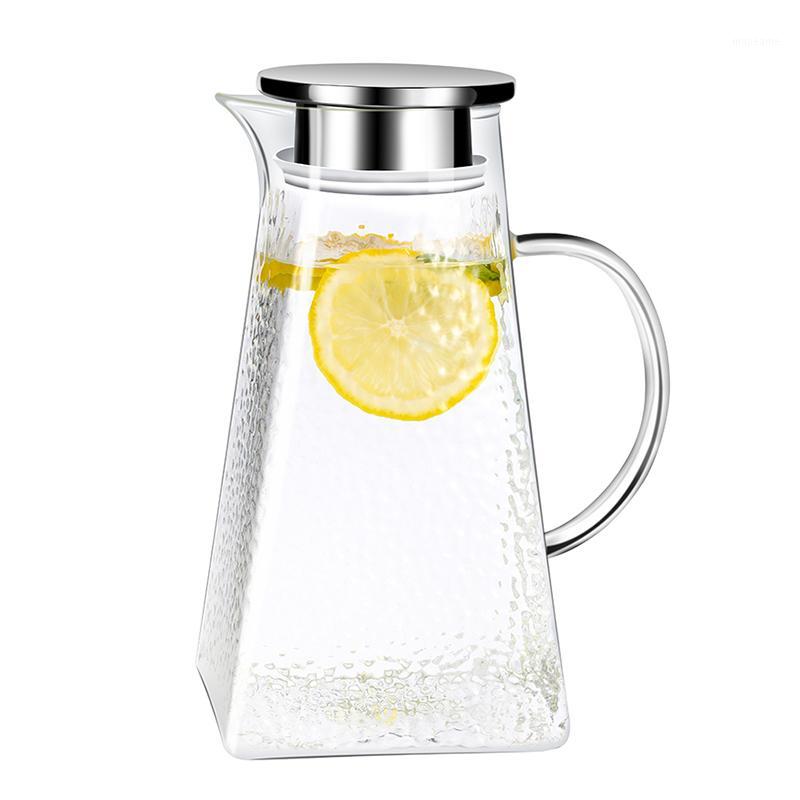 

1800ml Glass Kettle Water Non-slip Grain Glass Carefe Durable Cold Water Bottle With Stainless Steel Cover Silicone Seal Rin1