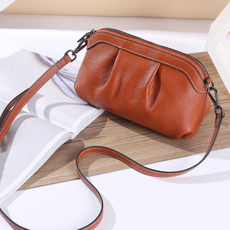 

2020 new winter trend Genuine leather messenger bag casual style pleated shoulder bag soft 100% cowhide clutch retro handbag S1