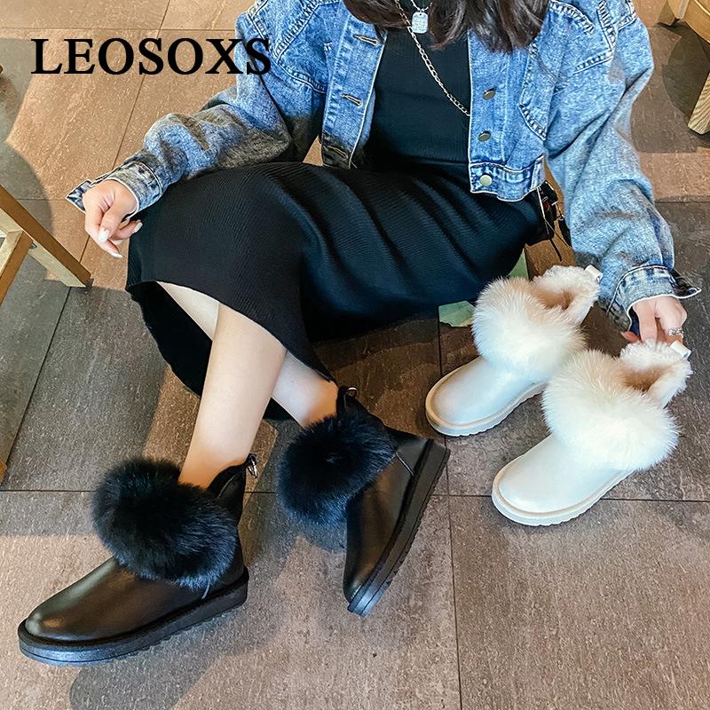 

Winter Women Snow Boots Woman Fur Shoes Ladies Warm Mid Calf Boots Female Black Brand Real Leather Botas Slip On Shoes